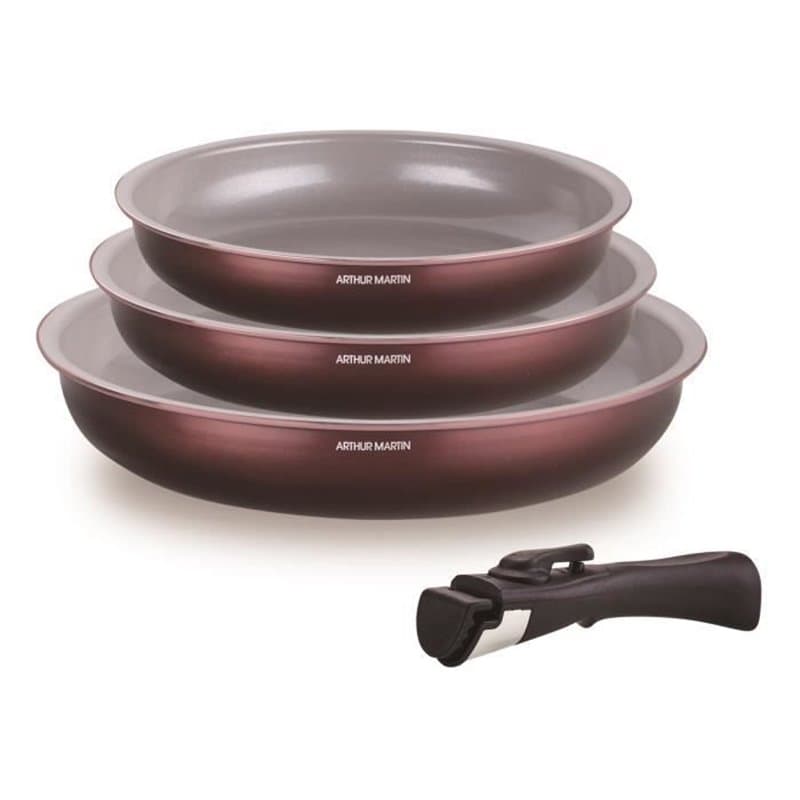 Set de 3 poeles - ARTHUR MARTIN - AM8866 - Tous feux dont induction - 20/24/28 cm + 1 poignée - Aluminium - Revetement c