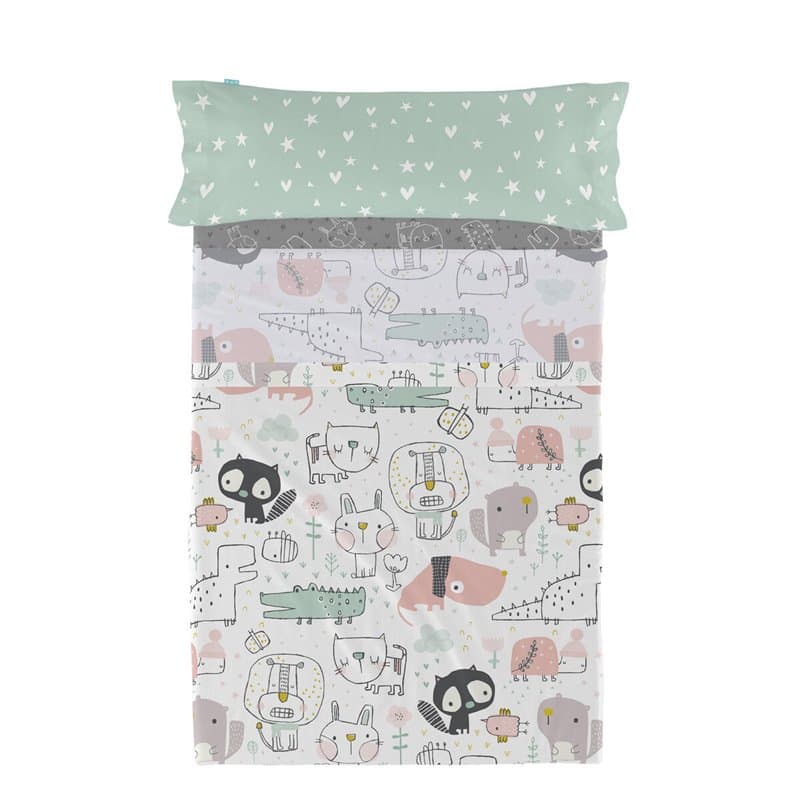 Jeu de draps HappyFriday Moshi Moshi Best buddies Multicouleur Lit 1 persone 2 Pièces