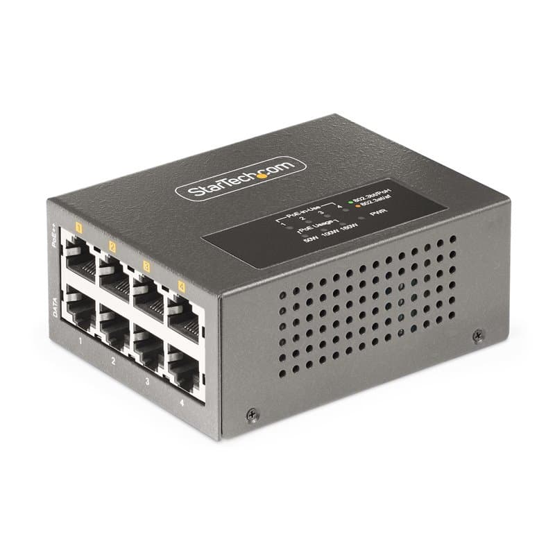 StarTech.com Injecteur PoE++ Multi-Gigabit à 4 Ports, Ethernet 5/2.5G (NBASE-T), PoE/PoE+/PoE++ (802.3af/802.3at/802.3bt