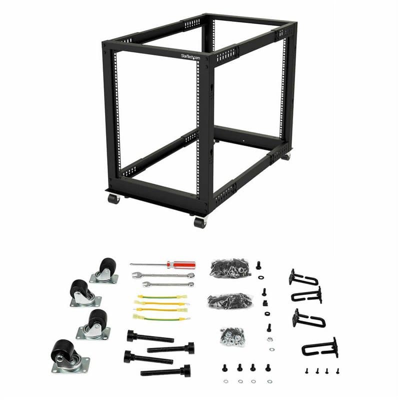 StarTech.com Rack Serveur Mobile 15U 4 Poteaux, Rack Réseau 19" 4 Poteaux avec Roulettes, Rack Roulant avec Profondeur A
