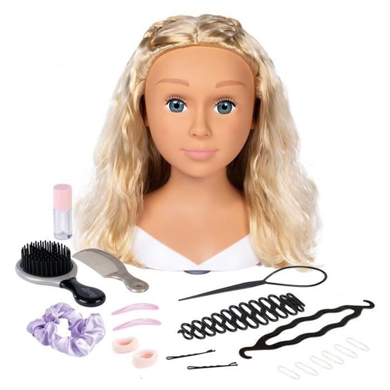 Smoby - Tete a coiffer blonde - Facile a coiffer - 19 accessoires réalistes - Levres thermosensibles - Trappe de rangeme