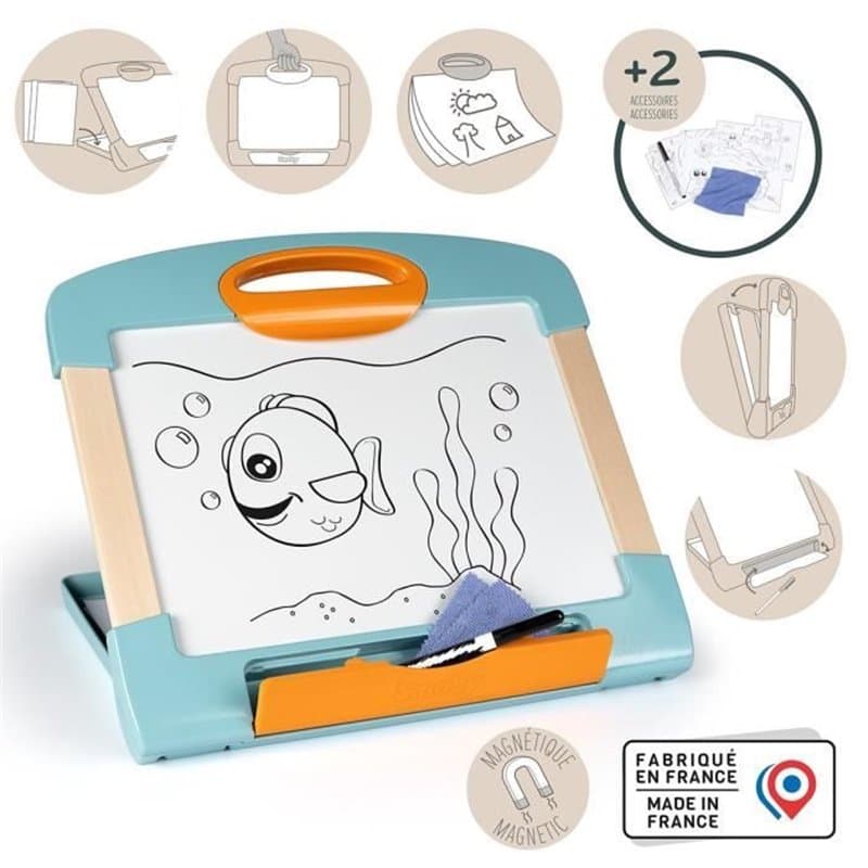 Smoby - Ardoise nomade - 3 utilisation différentes - Inclus : 1 feutre effaçable, 4 coloriages et 1 chiffon - Fabriqué