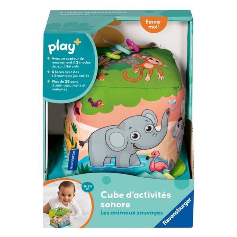 Ravensburger -PLAY + - Mon cube d'activités sonore les animaux sauvages - Des 6 mois - version française - 34009