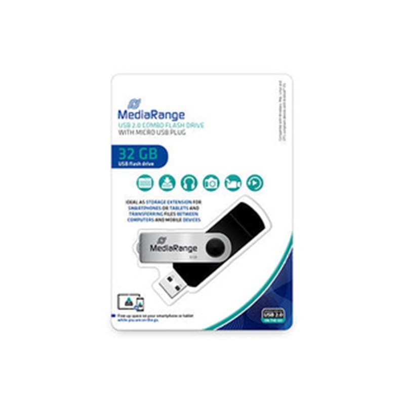 MediaRange MR932-2 lecteur USB flash 32 Go USB Type-A / Micro-USB 2.0 Noir, Argent