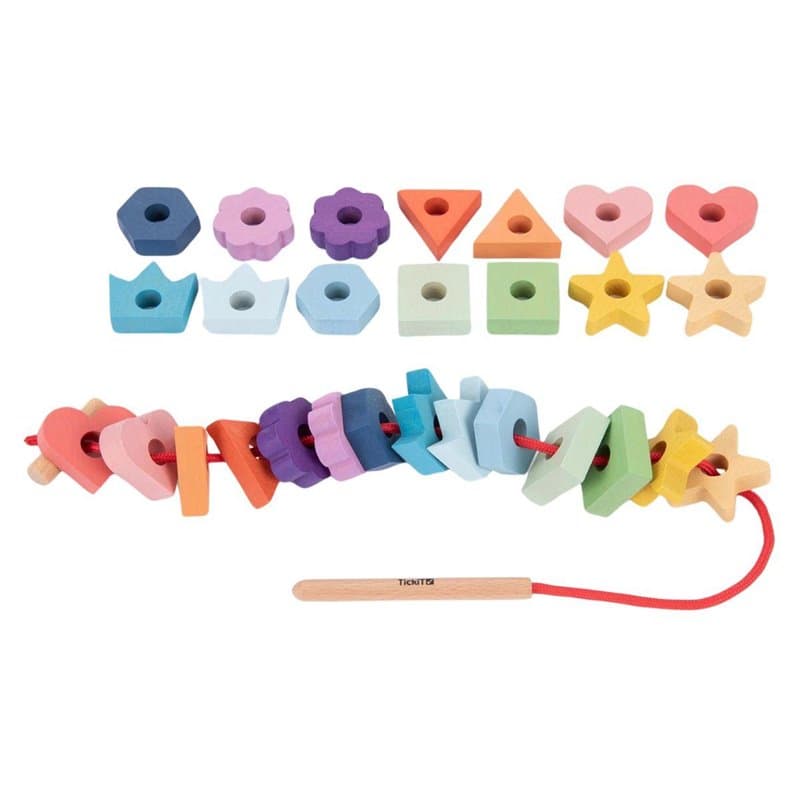 Formes de lacage en bois arc-en-ciel 28 pieces et 1 lacet