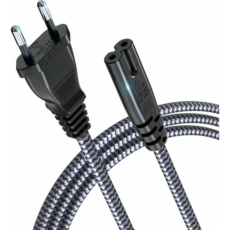 3m Câble d'alimentation 2 pôles, Câble d'alimentation Prise Euro (CEE 7/16 sur C7) Tresse Nylon Câble Universel pour Petits ap