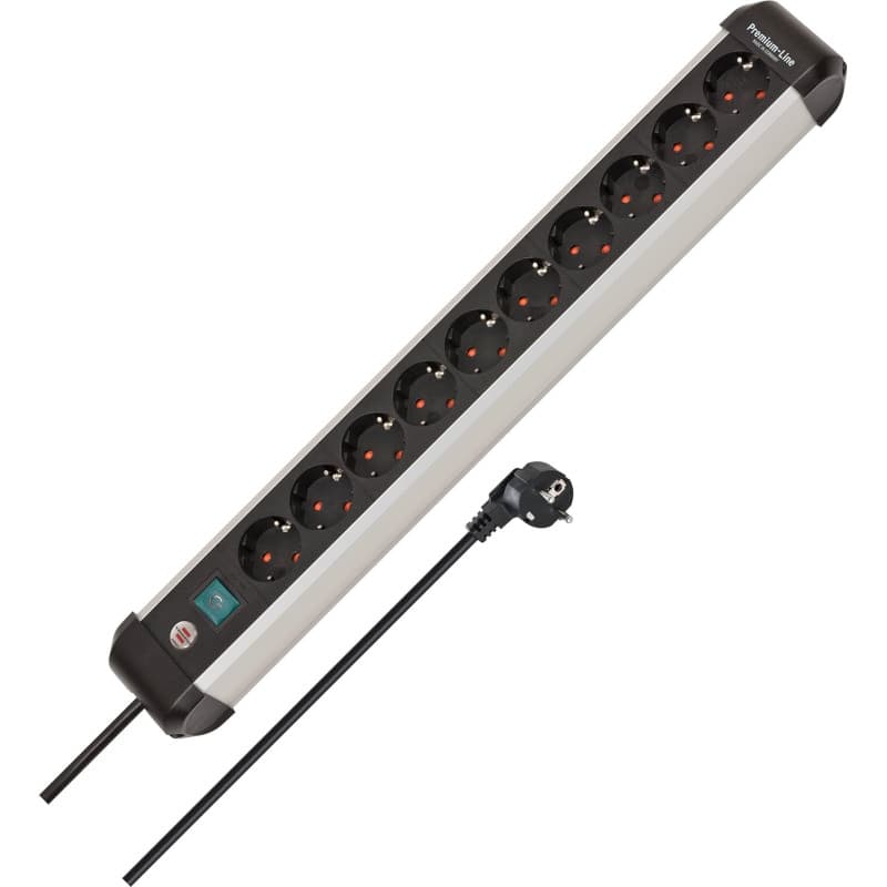 Brennenstuhl Multiprise Alu-Line - 10 Compartiments - en Aluminium de qualité supérieure - avec Interrupteur et câble de 3 m - F