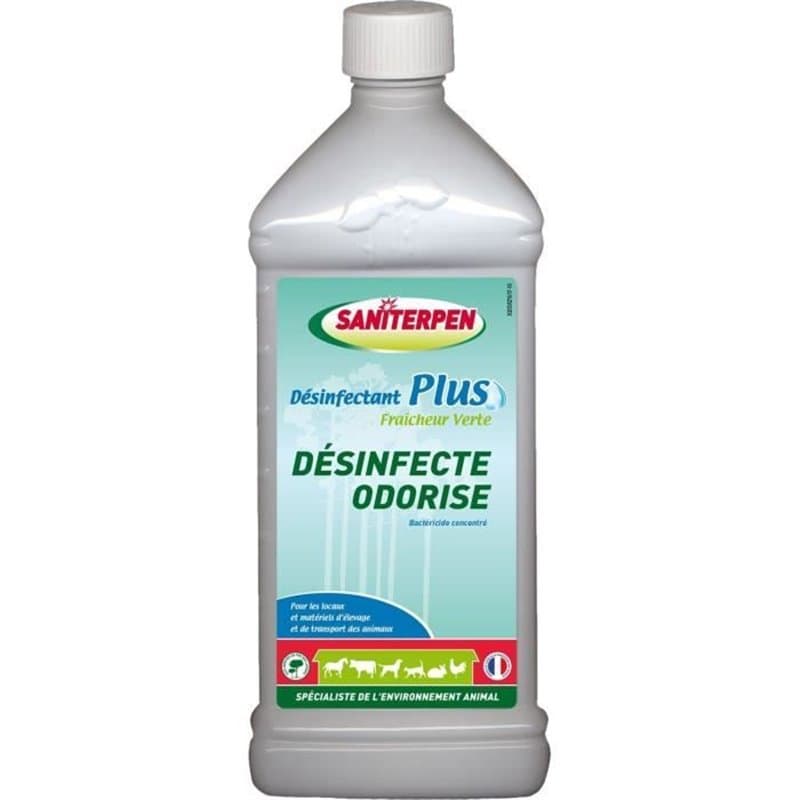 Désinfectant - SANITERPEN Plus - 1L - Fraicheur Verte - Bactéricide, parfum Pin des Landes, toléré par animaux