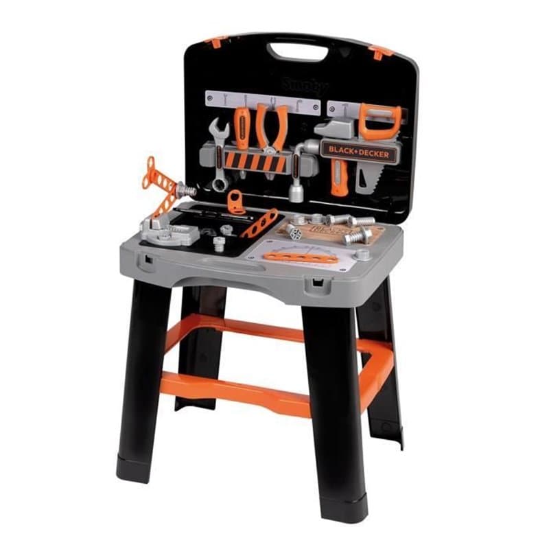 Smoby - Black and Decker -Etabli Bricolo Smart - Jeu d'imitation - Mallette qui se transforme en établi - 33 accessoires