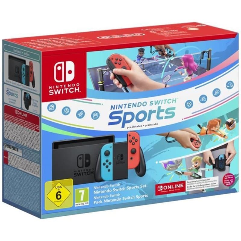 Console Nintendo Switch Bleu Néon & Rouge Néon + Nintendo Switch Sports (Pré-installé) + 12 mois d'abonnement NSO (Code)