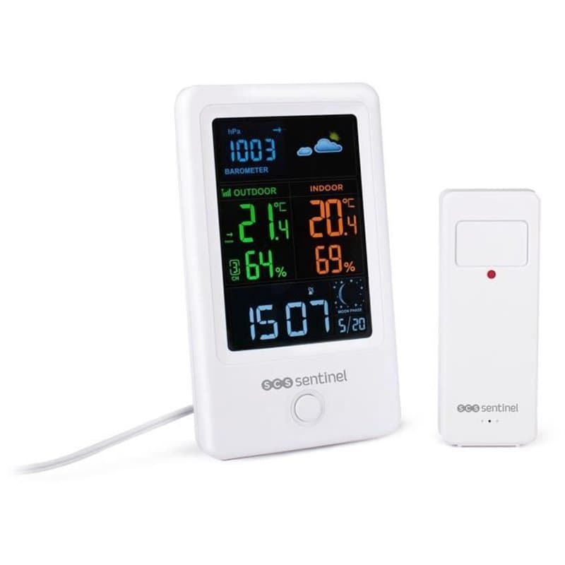 Station météo avec sonde extérieure sans fil - SCS SENTINEL - HCN0076 MeteoColor - Portée : 60 m - 433,92 MHz - Blanc