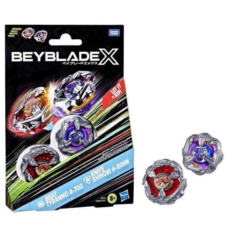 Beyblade X Dual Pack Beat Tyranno 4-70Q et Knife Shinobi 4-80HN, 2 toupies de compétition a rotation droite authentiques Takara