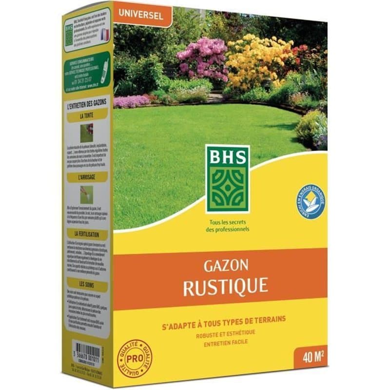 Gazon - BHS - Gazon Rustique 1 KG - Plus résistant et mieux protégé - Rapide et Durable - Tous Types de Terrain et Climats, Robu