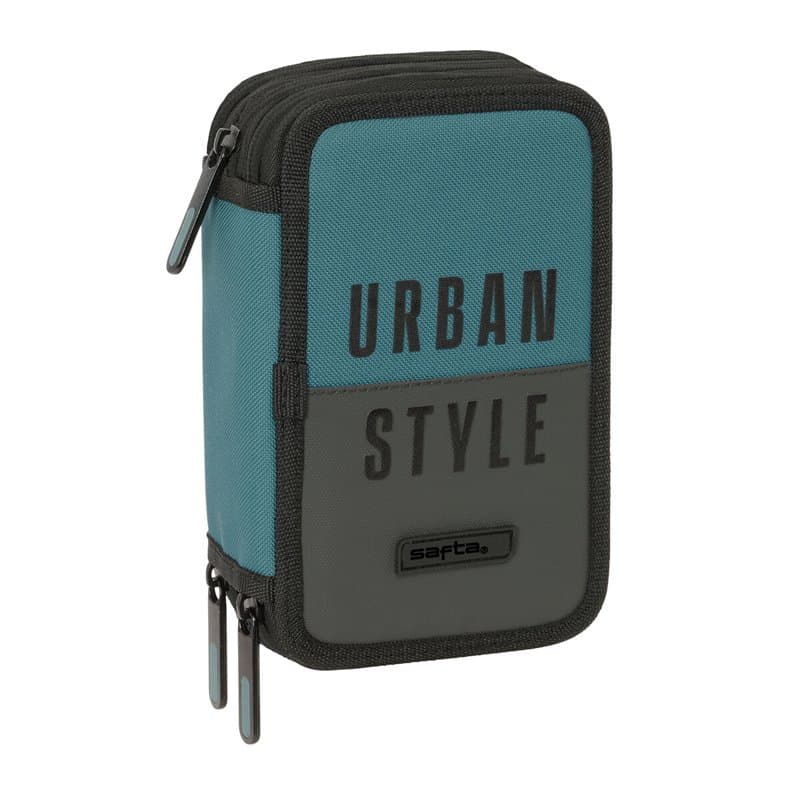 Pochette à crayons triple Safta Urban style Bleu Gris 12,5 x 19,5 x 5,5 cm 37 Pièces
