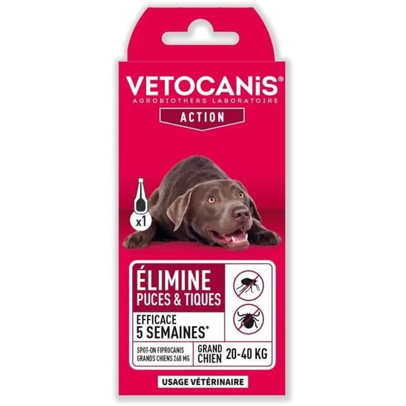 Pipette Anti-puces - VETOCANIS - Traitement et Protection - Antiparasitaire Grand Chien 20-40 kg
