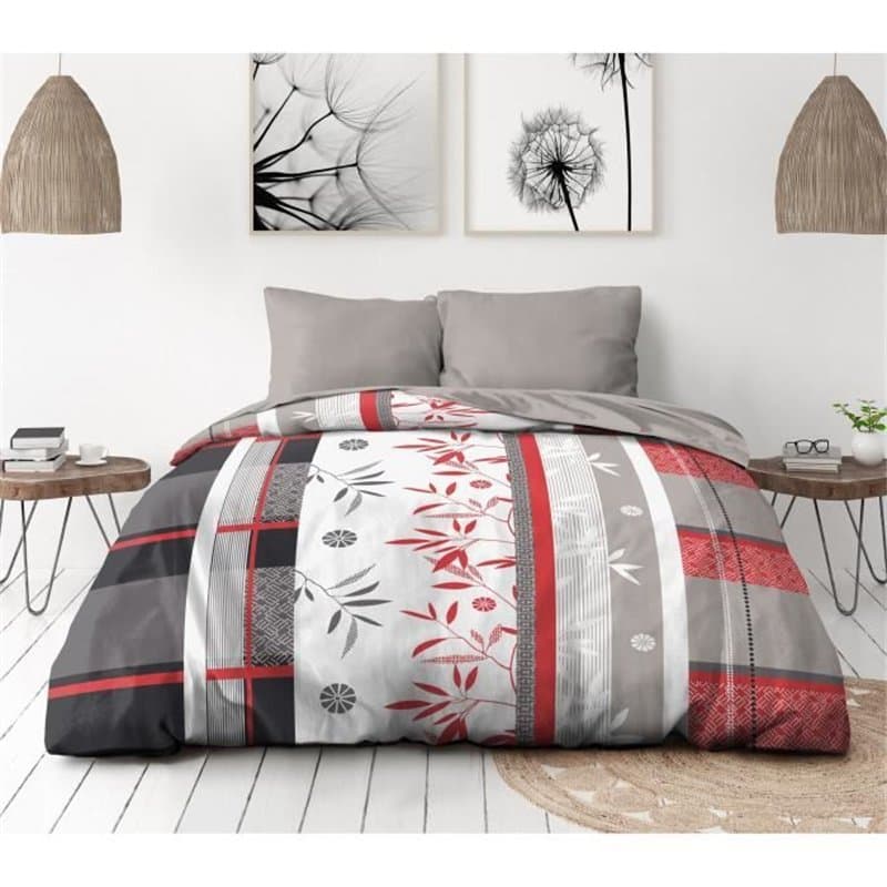 Parure de lit microfibre - HOME LINGE PASSION - SHIZUOKA - Housse 220 x 240 cm + 2 taies d'oreiller 63 x 63 cm - Bleu