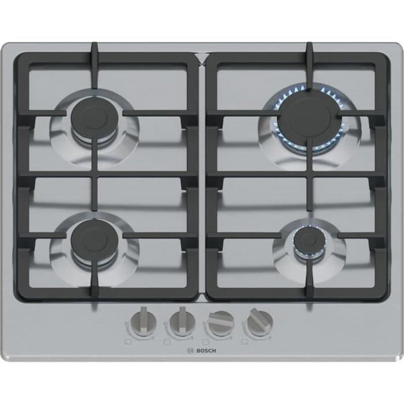 Table de cuisson a gaz - BOSCH Série 4 - 4 foyers - 52 x 58,2 x 4,5 cm - PGP6B5K90 - Inox
