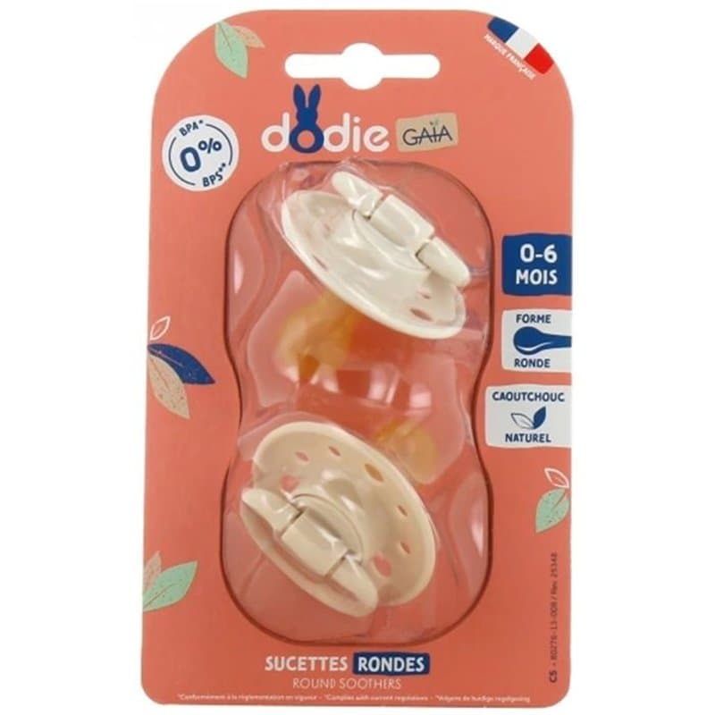 Sucettes-Dodie Gaia Sucettes Rondes 0-6M x2 (Couleur : Beige)