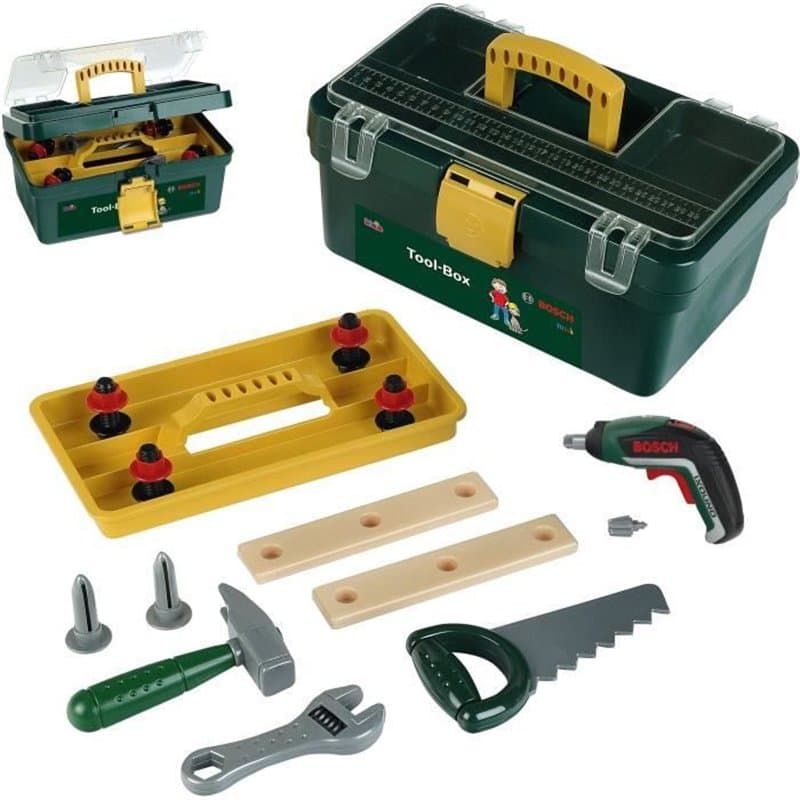 Caisse a outils Bosch - KLEIN - 8609 - Compartimentée avec visseuse électronique Ixolino II et accessoires - Des 3 ans