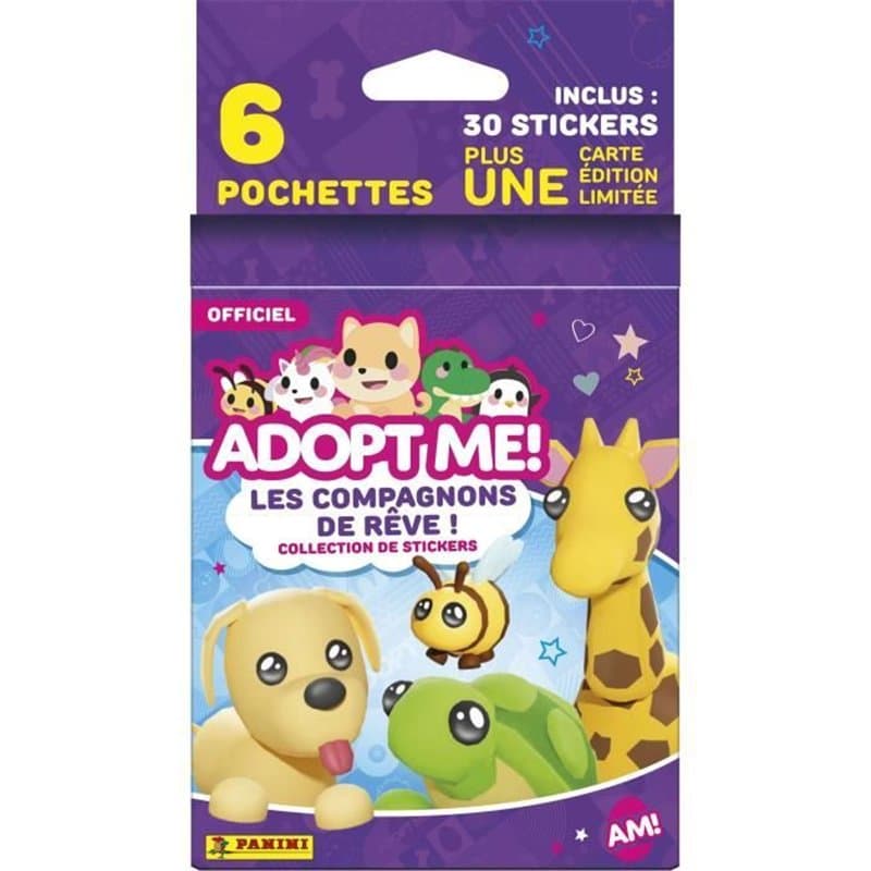 Stickers - PANINI - Adopt Me! Roblox - Blister 6 pochettes - 1 carte édition limitée - 35 stickers