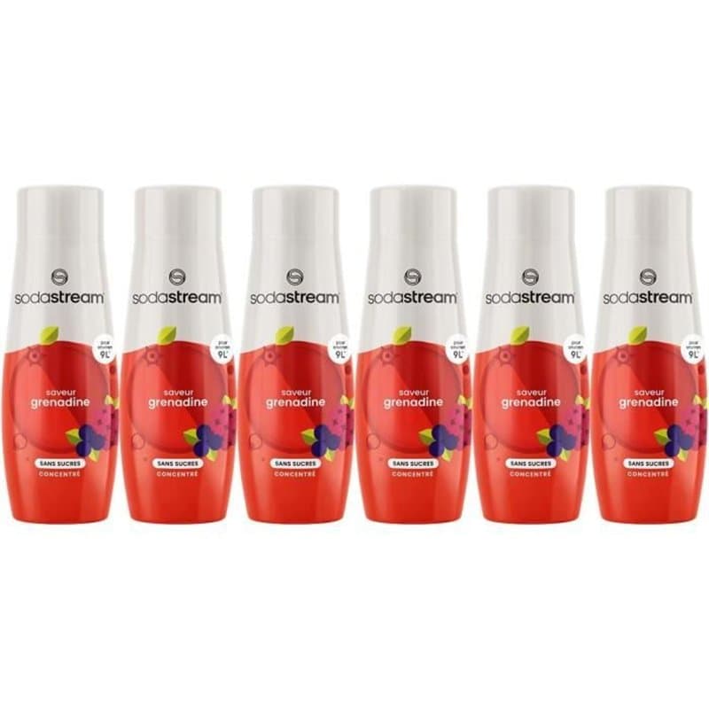 Concentrés SODASTREAM - Lot de 6 concentrés Grenadine sans sucres - Jusqu'a 54L de boissons - 440 ml