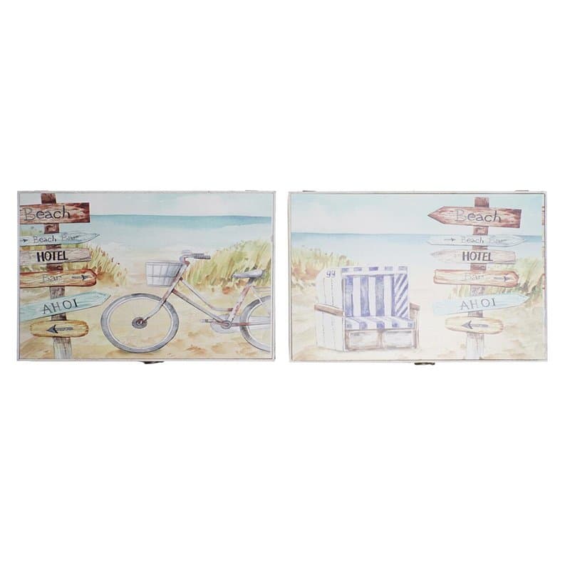 Boîte Décorative DKD Home Decor Multicouleur Bois MDF Plage méditerranéen Compteur (2 Unités)
