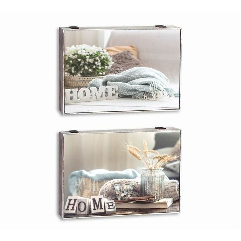 Boîte Décorative DKD Home Decor Home Beige Bois MDF Compteur (2 Unités)