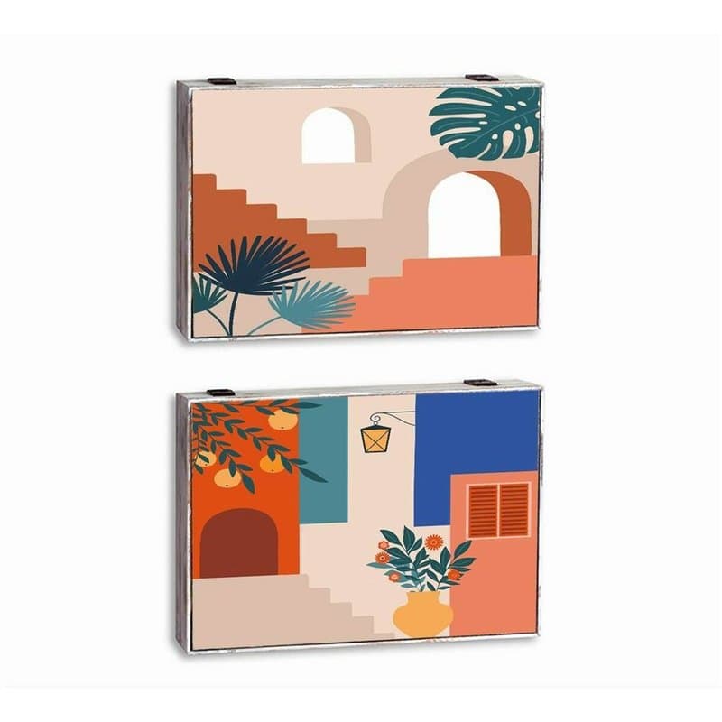 Boîte Décorative DKD Home Decor Multicouleur Bois MDF Moderne Compteur (2 Unités)