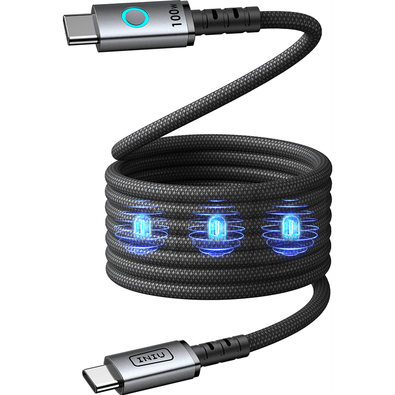 Câble Léopard USB C / USB C 5A 1.2m Magnétique PD 100W Noir Iniu