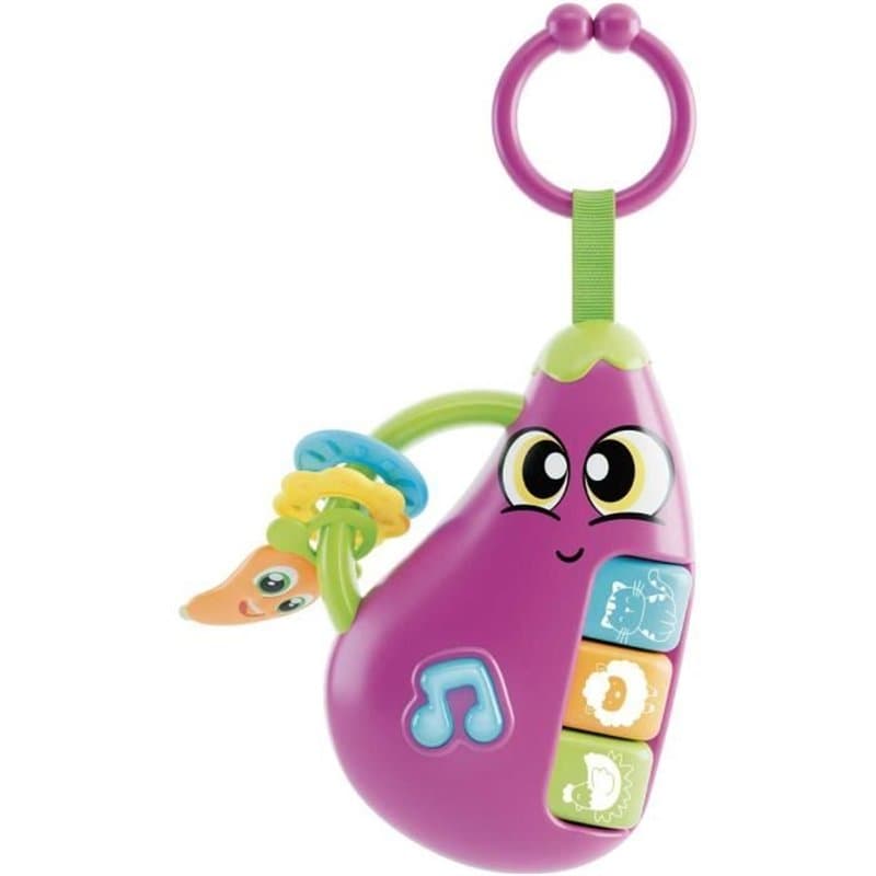 Aubergine - Hochet électronique - CAROTINA BABY - Mélodies et bruits d'animaux, Anneaux de dentition