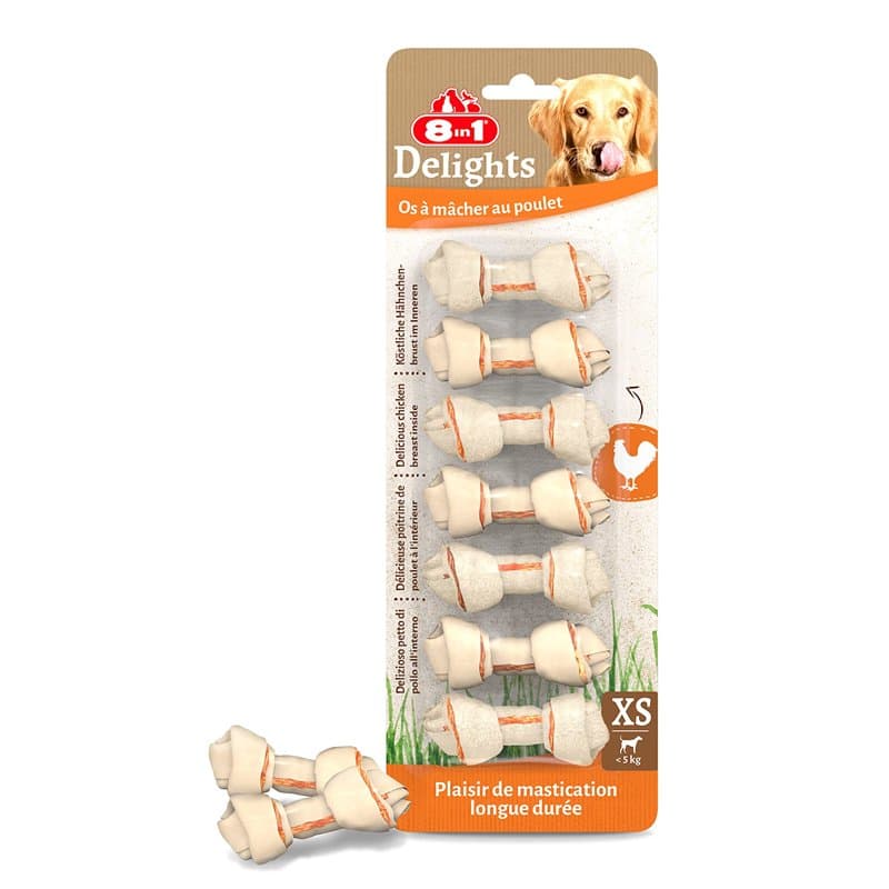 8in1 Delights XS - Os à Mâcher garnis de poulet pour Chien de Petite Taille - 7 pièces