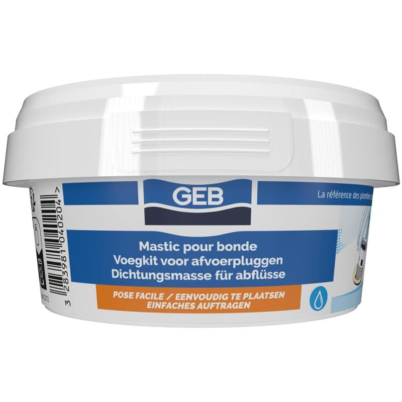 GEB Mastic d'étanchéité pour bonde de lavabo, évier, Baignoire, Douche ou pour Emboitement de tuyaux - Pot 200g - Beige