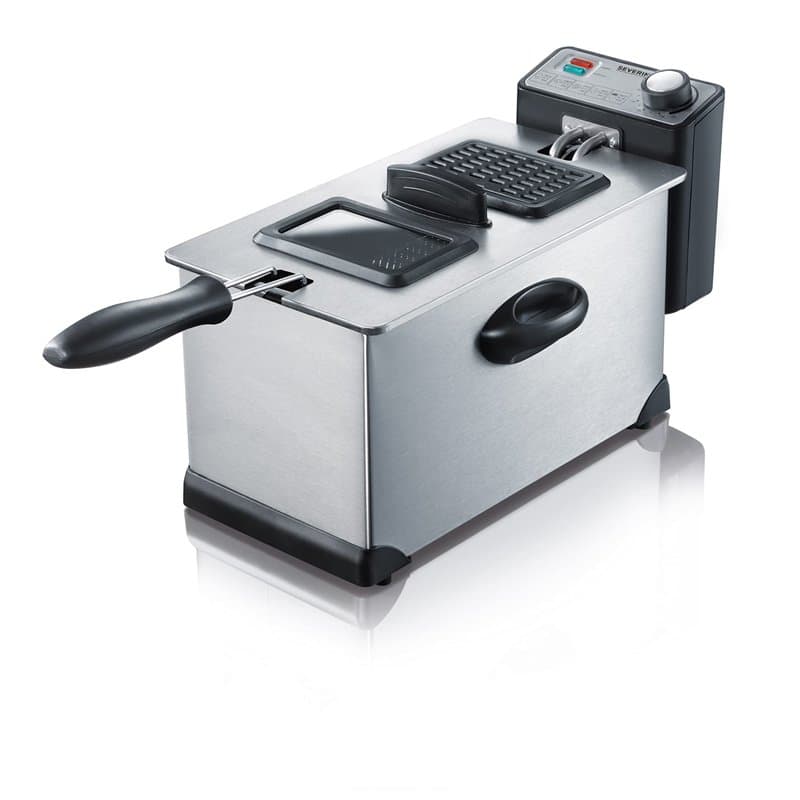 SEVERIN Friteuse 2 000 W, Friteuse électrique en inox d’une capacité de 3 L, Appareil de cuisson pour frites, légumes, viandes,