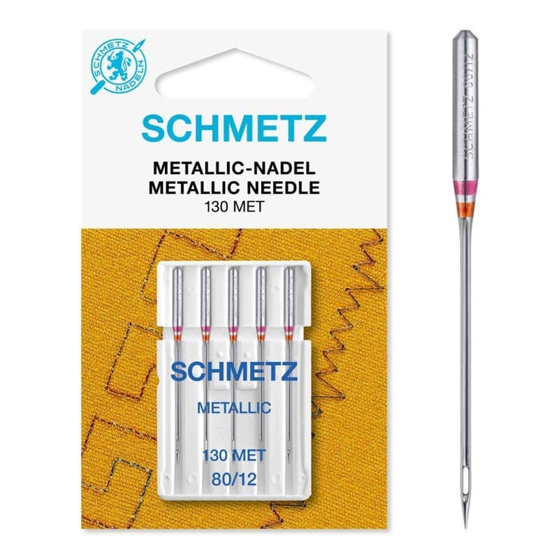 SCHMETZ Aiguilles pour machines à coudre | 5 Aiguilles métallique/metallic | 130/705 H-MET | Grosseur d'aiguille 80/12 | utilisa