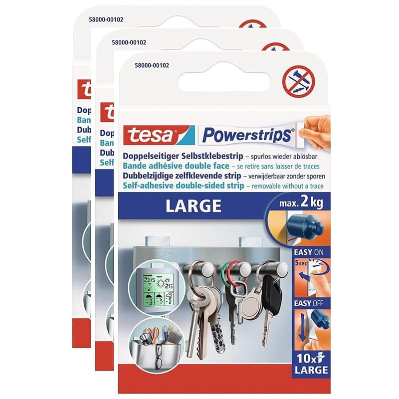 TESA Lot de 3 Lots 10 Powerstrips Large fixe des objets jusqu'à 2 kg