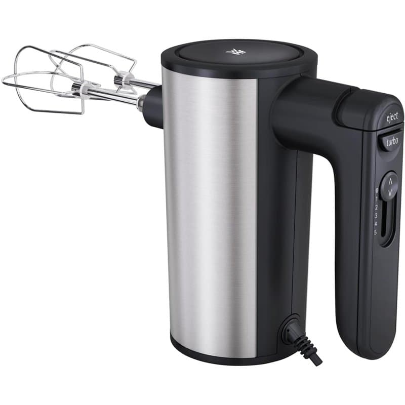 WMF Batteur électrique, 5 vitesses, Inox 18/10 Cromargan, Rangement position verticale, Fouet et crochet pétrin en inox, 400 W,