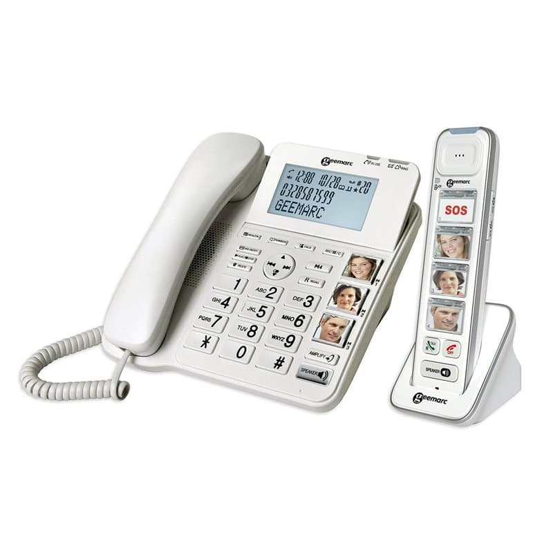 Geemarc Amplidect 295 Combi Photo - Téléphone Fixe Amplifié et Son Combiné Additionnel avec Grosses Touches Photo Personnalisabl