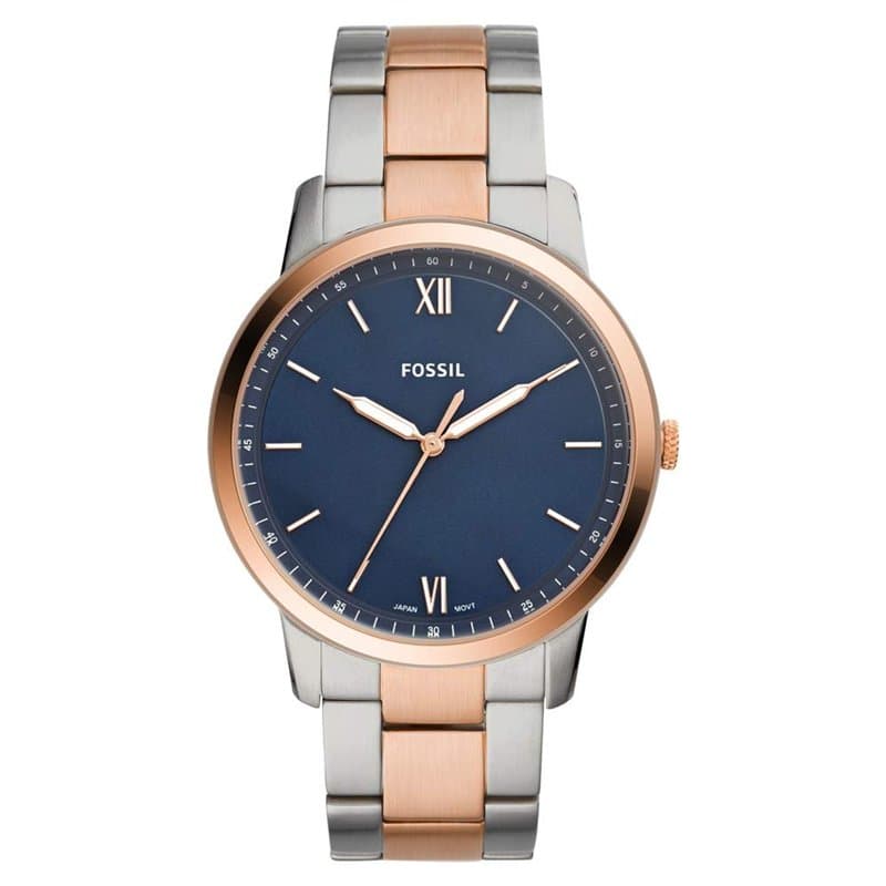 Fossil Montre-Bracelet pour Homme The Minimalist à Trois Aiguilles en Acier Inoxydable Bicolore Or Rose et Argent FS5498