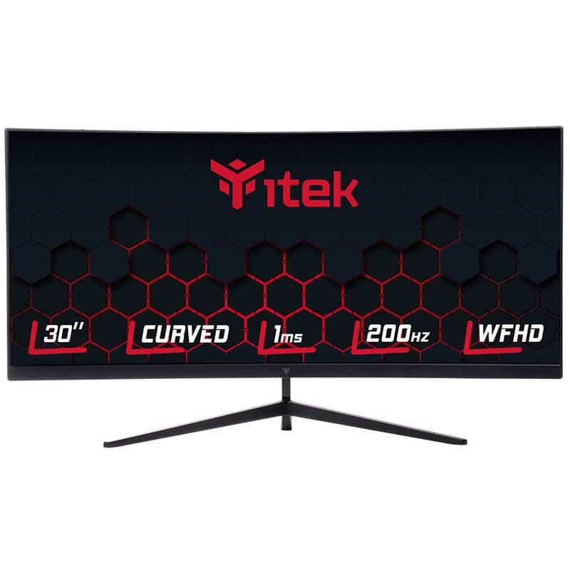 Itek moniteur GGC - 30" incurvé 2560x1080 WFHD UltraWide, R1800, panneau VA 200 Hz, réponse MPRT 1 ms, connexions 3xHDMI et DP,