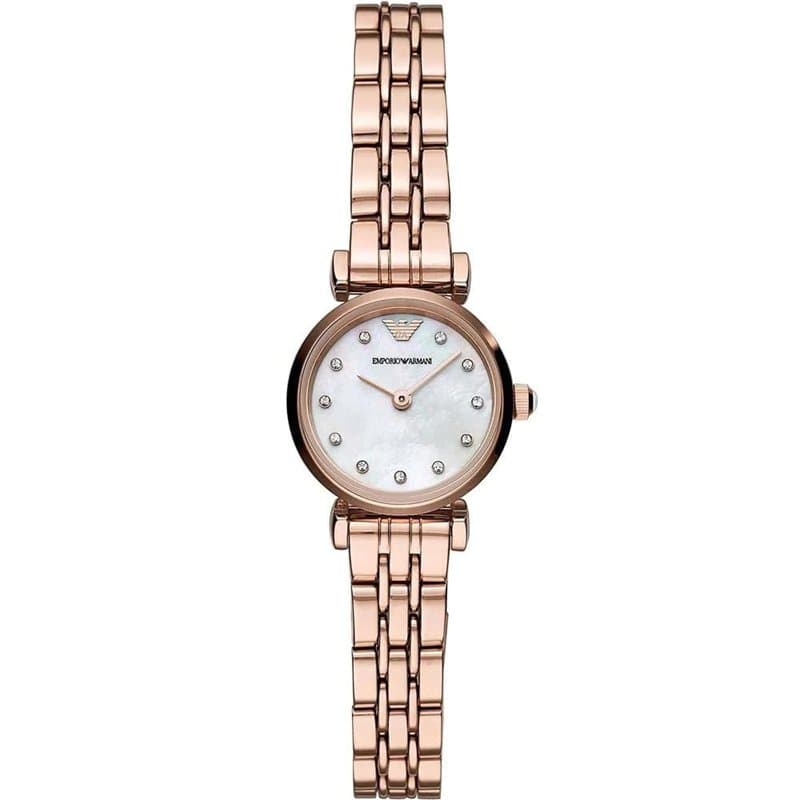 Emporio Armani Montre pour femme, mouvement à deux aiguilles, boîtier en acier inoxydable or rose de 22 mm avec bracelet en acie