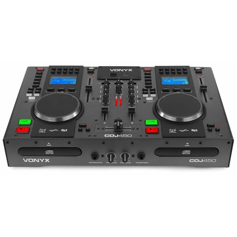 Vonyx CDJ450 - Double Lecteur CD/MP3/USB/Mixeur avec Bluetooth, 2 Canaux, Fonctionnalité Auto-Cue, Molettes Intégrées, Sorties M