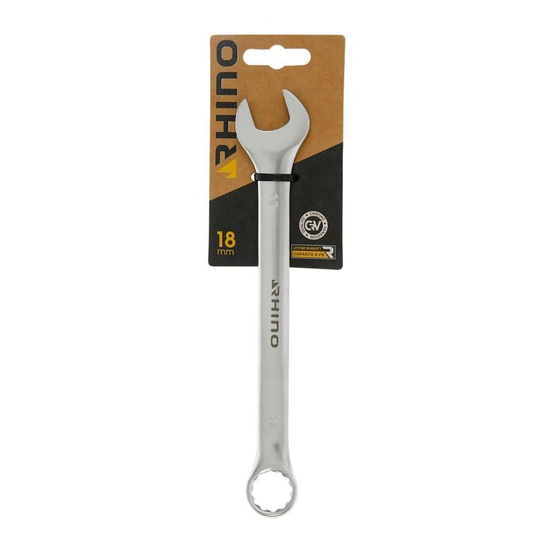 RHINO - Clé mixte 18 mm, clé de serrage, clé à anneau et clé à fourche combinés - Diamètre 18 mm - Haute qualité - Fabriqué en A