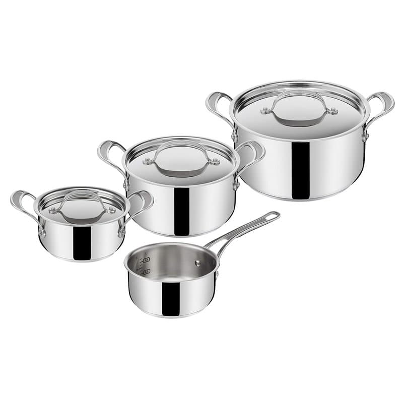 Jamie Oliver by Tefal Cook's Classics E307S734 Lot de 7 casseroles en acier inoxydable avec couvercles 16/20/24 cm Compatible av