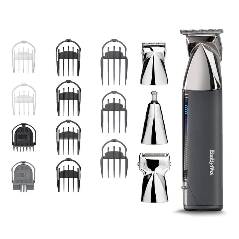 BaByliss - MT996E - Tondeuse multifonctions 15 en 1 Sans Fil Super-X Metal, Lames en acier japonais ultra-précises, 4 têtes magn