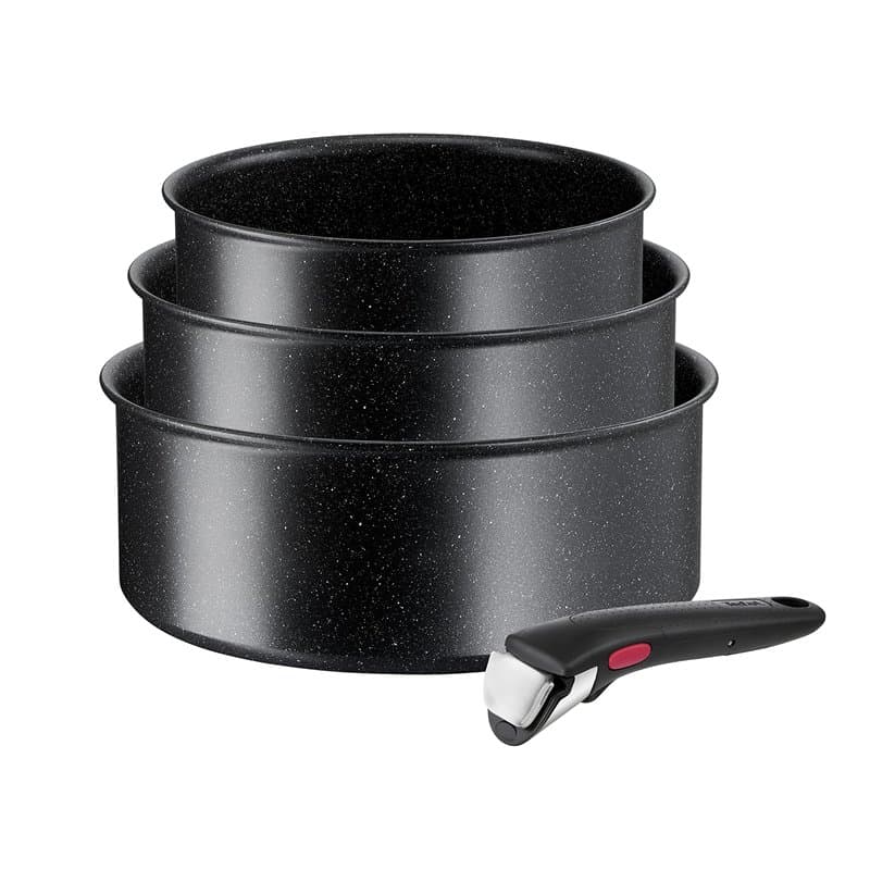 Tefal Ingenio Black Stone L39996 Lot de 4 casseroles empilables avec revêtement antiadhésif Compatible induction Indicateur de t