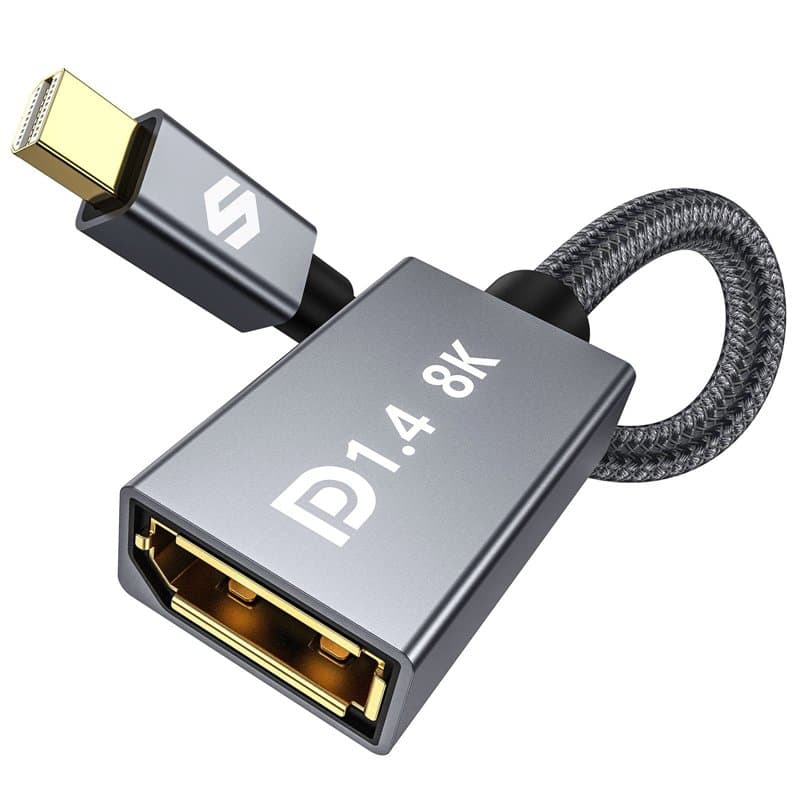 Silkland Adaptateur Mini DP 1.4 Vers DP 8K@60Hz 4K@144Hz, Thunderbolt 2 Nylon Avec HDR HBR3 G-Sync FreeSync, Mini DisplayPort Ve
