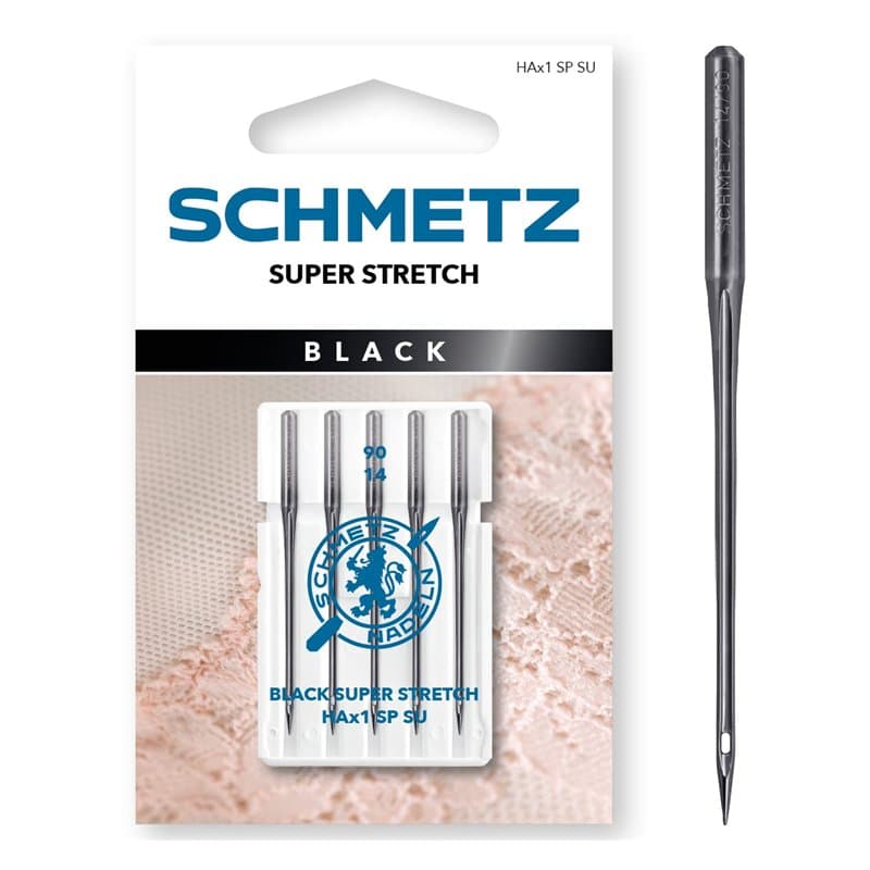 SCHMETZ Aiguilles pour machines à coudre | 5 Aiguilles Black Super Stretch | HAx1 SP SU | Grosseur d’aiguille 90/14 | utilisable