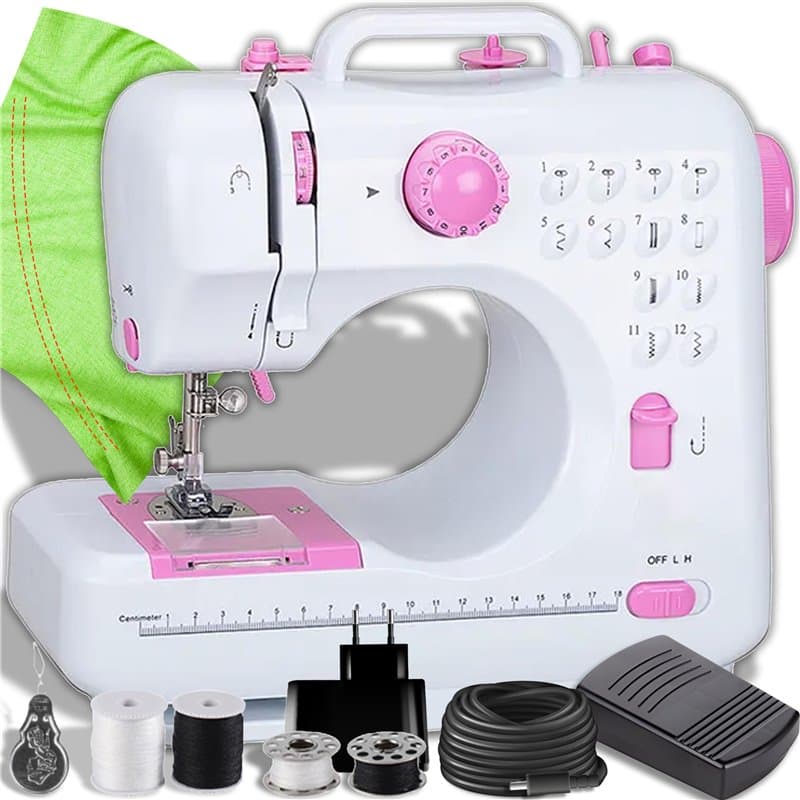 Retoo Machine À Coudre Électronique, Alimentation 230V, Mini Machine À Coudre Portable, 12 Points Différents Et Pédale, 2 Niveau