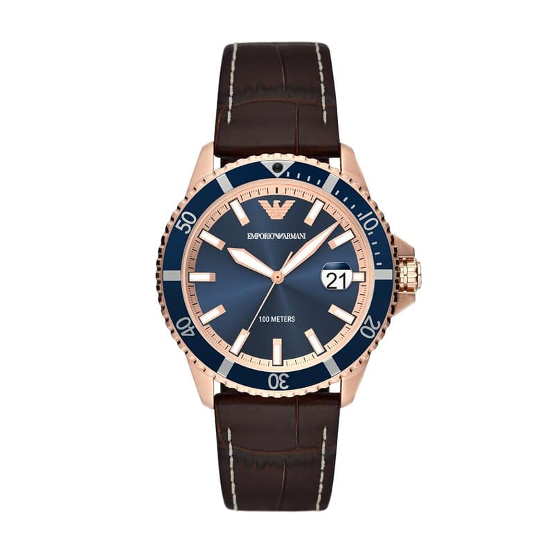 Emporio Armani Montre pour homme, mouvement quartz/date à 3 aiguilles, boîtier de 42 mm, bracelet en cuir pro-planet AR11556