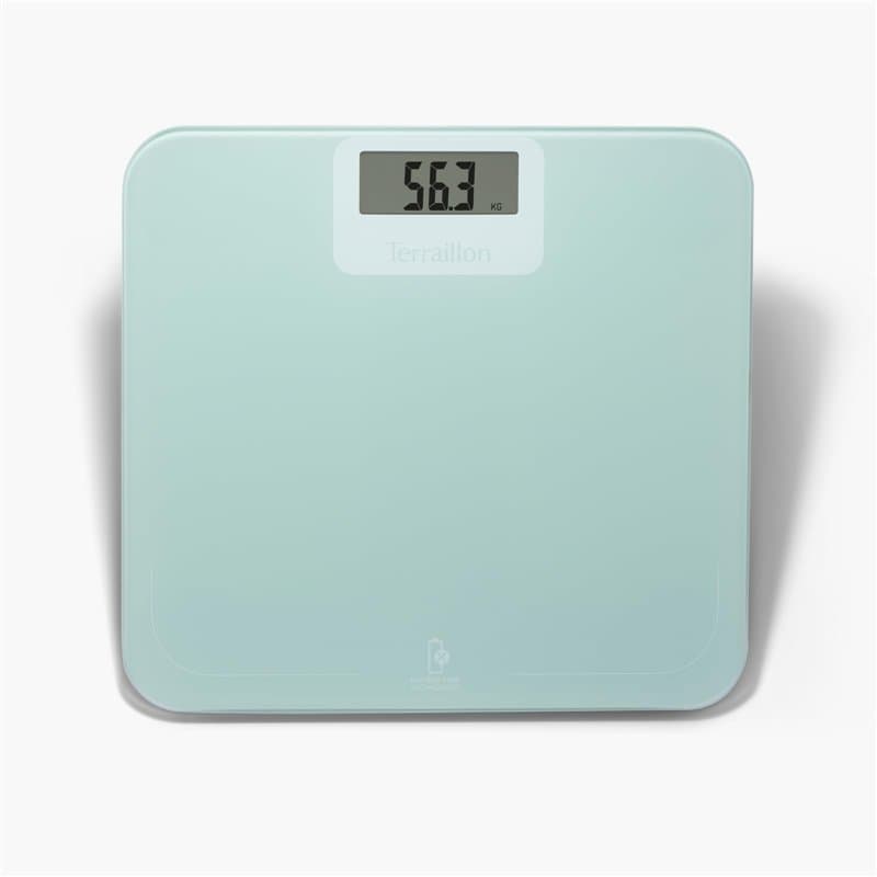 TERRAILLON - POWER FREE - Pèse personne électronique sans piles ni batterie, Ecologique, Dynamo, Capacité 180 Kg, Verre